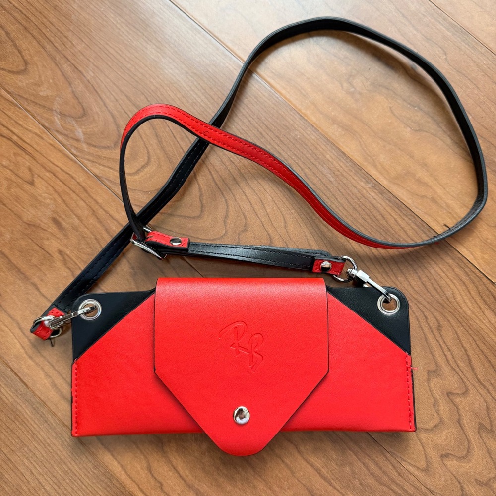 Ray Ban Red and Black Crossbody Wallet and Sunglasses Holder with Strap